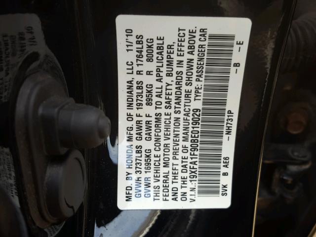 19XFA1F90BE019029 - 2011 HONDA CIVIC EXL 黑色 照片 10