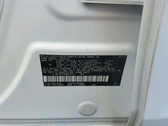 2T3BFREV1DW053727 - 2013 TOYOTA RAV4 LE Ağ foto 10