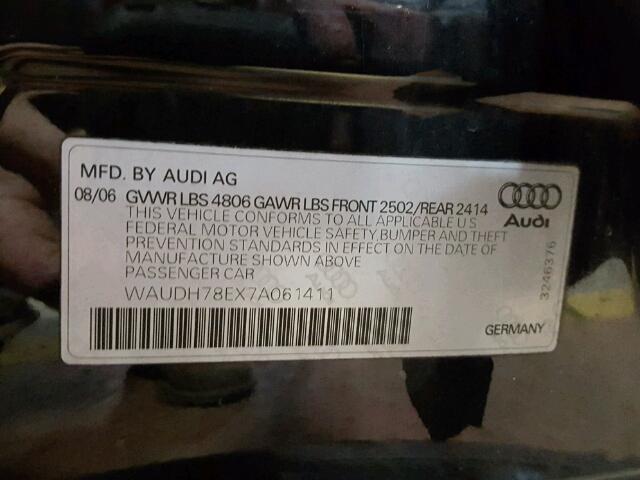 WAUDH78EX7A061411 - 2007 AUDI A4 3.2 QUA BLACK photo 10