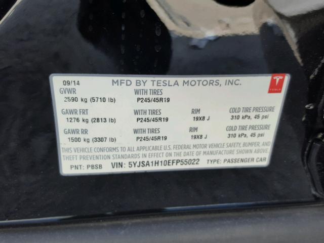 5YJSA1H10EFP55022 - 2014 TESLA MODEL S BLACK photo 10