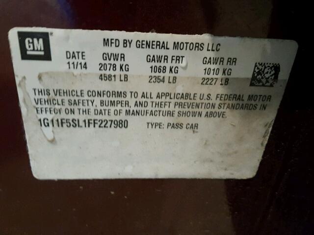 1G11F5SL1FF227980 - 2015 CHEVROLET MALIBU LTZ მუქწითელი ფოტო 10