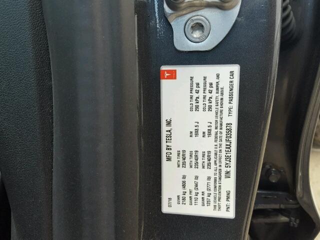 5YJ3E1EAXJF035878 - 2018 TESLA MODEL 3 ნაცრისფერი ფოტო 10