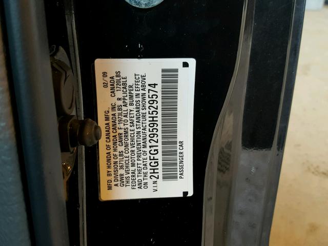 2HGFG12959H529574 - 2009 HONDA CIVIC EXL 黑色 照片 10