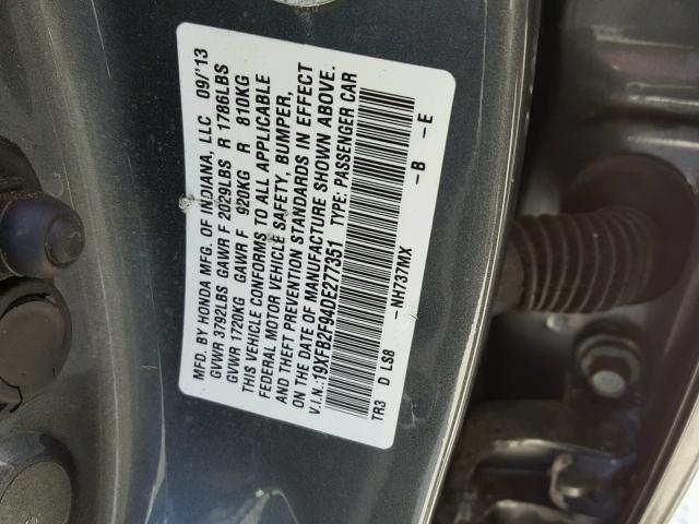 19XFB2F94DE277351 - 2013 HONDA CIVIC EXL GRAY photo 10