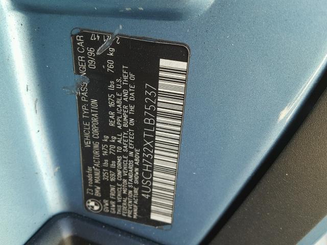 4USCH732XTLB75237 - 1996 BMW Z3 1.9 BLUE photo 10
