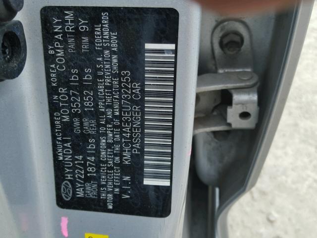 KMHCT4AE3EU732253 - 2014 HYUNDAI ACCENT GLS SILVER photo 10