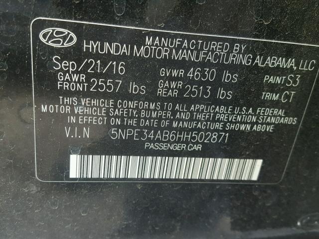 5NPE34AB6HH502871 - 2017 HYUNDAI SONATA SPO BLACK photo 10