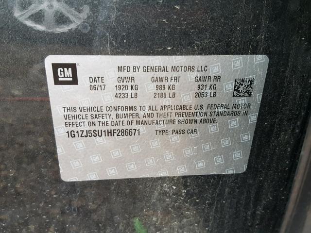 1G1ZJ5SU1HF286671 - 2017 CHEVROLET MALIBU HYB 灰色 照片 10