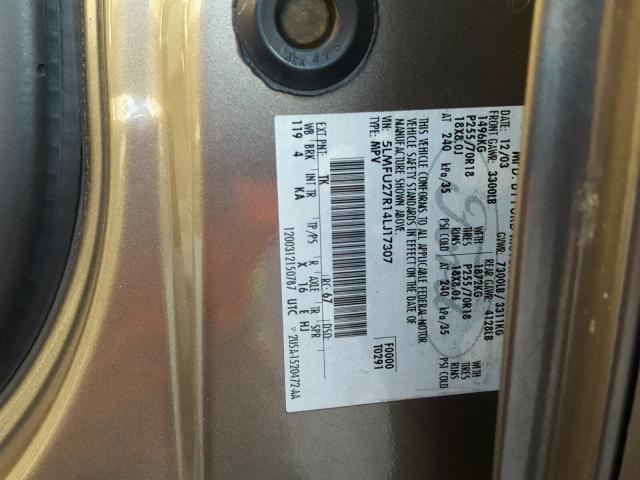 5LMFU27R14LJ17307 - 2004 LINCOLN NAVIGATOR 绿色 照片 10