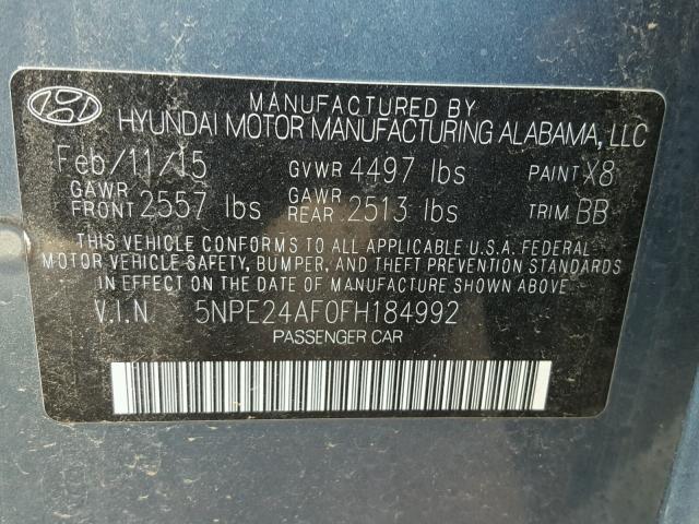 5NPE24AF0FH184992 - 2015 HYUNDAI SONATA SE BLUE photo 10