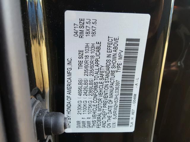 5J6RW2H53HL036397 - 2017 HONDA CR-V EX მწვანე ფოტო 10