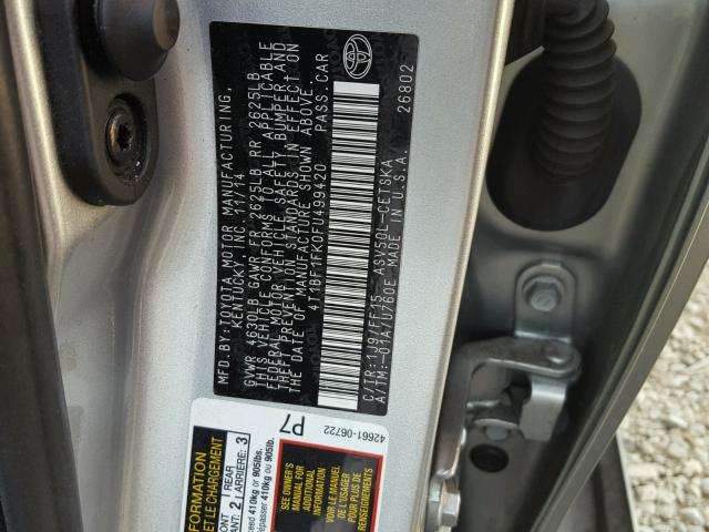 4T1BF1FK0FU499420 - 2015 TOYOTA CAMRY LE ვერცხლისფერი ფოტო 10