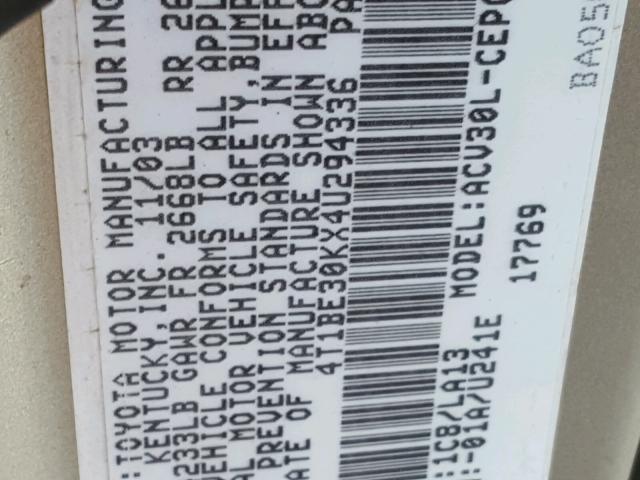 4T1BE30KX4U294336 - 2004 TOYOTA CAMRY LE 银色 照片 10