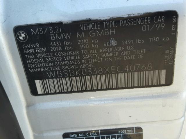 WBSBK0338XEC40768 - 1999 BMW M3 AUTOMAT SILVER photo 10