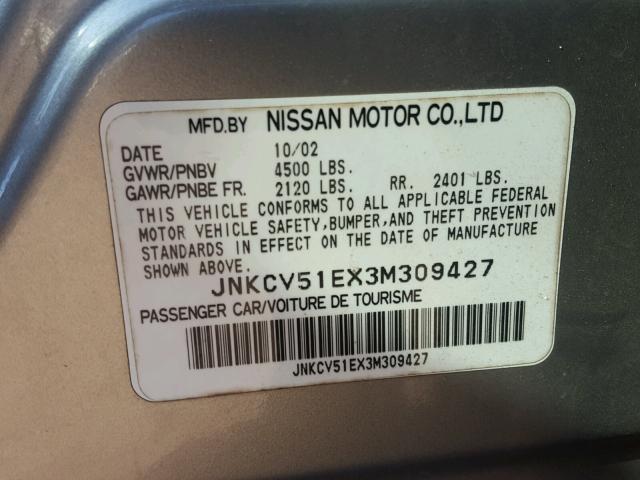 JNKCV51EX3M309427 - 2003 INFINITI G35 SILVER photo 10