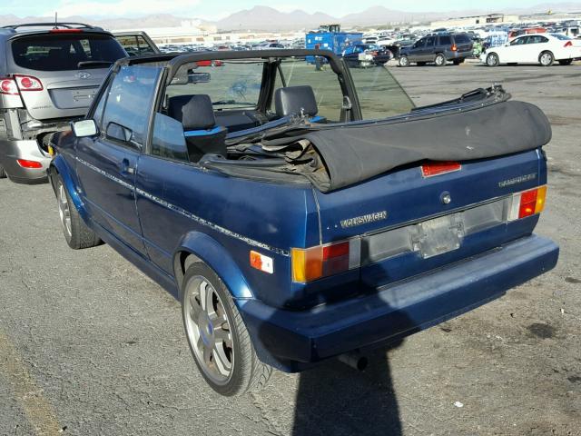 WVWCC5159NK001476 - 1992 VOLKSWAGEN CABRIOLET BLUE photo 3