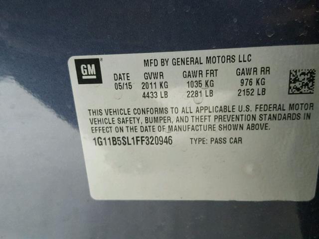 1G11B5SL1FF320946 - 2015 CHEVROLET MALIBU LS ნაცრისფერი ფოტო 10