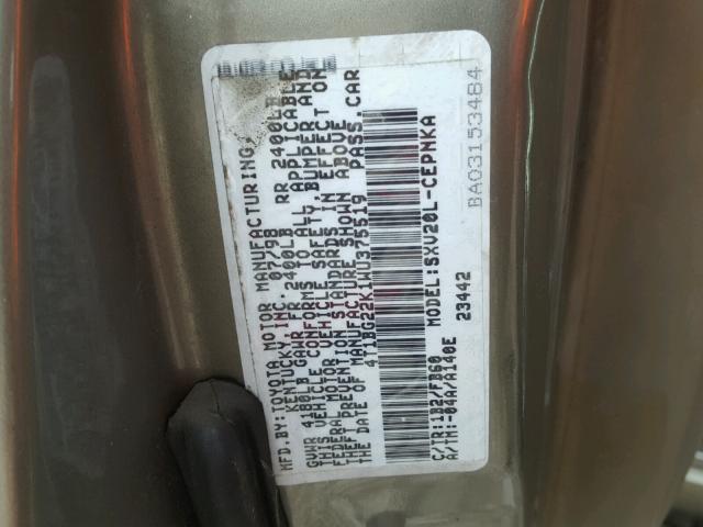 4T1BG22K1WU375519 - 1998 TOYOTA CAMRY CE GRAY photo 10