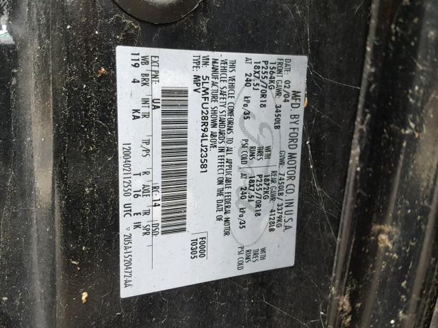 5LMFU28R94LJ23581 - 2004 LINCOLN NAVIGATOR Czarny zdjęcie 10