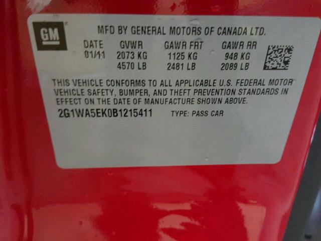 2G1WA5EK0B1215411 - 2011 CHEVROLET IMPALA LS RED photo 10