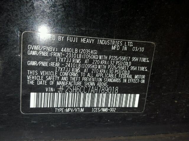 JF2SH6CC7AH789018 - 2010 SUBARU FORESTER 2 BLACK photo 10