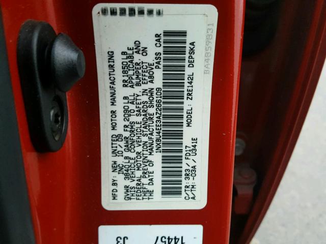 1NXBU4EE3AZ266109 - 2010 TOYOTA COROLLA BA RED photo 10