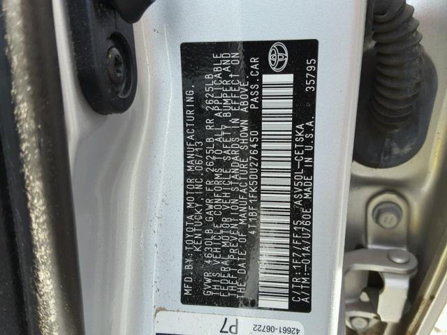 4T1BF1FK5DU276450 - 2013 TOYOTA CAMRY L SILVER photo 10