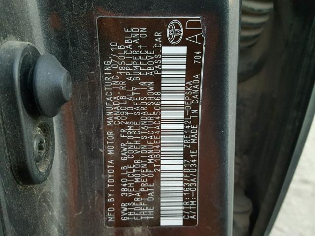 2T1BU4EE4AC450668 - 2010 TOYOTA COROLLA BA GRAY photo 10