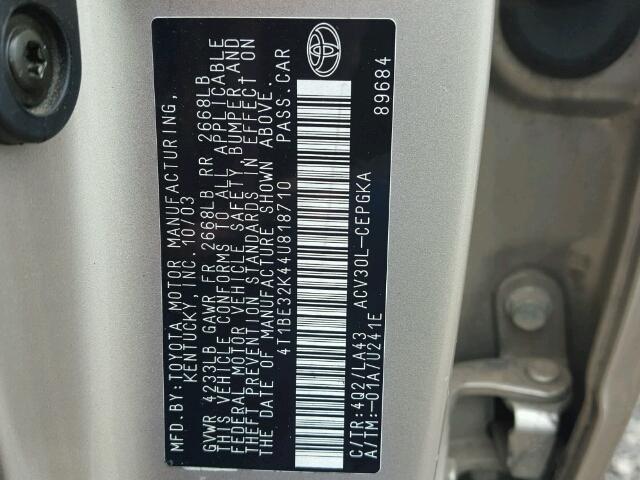 4T1BE32K44U818710 - 2004 TOYOTA CAMRY LE 金色 照片 10