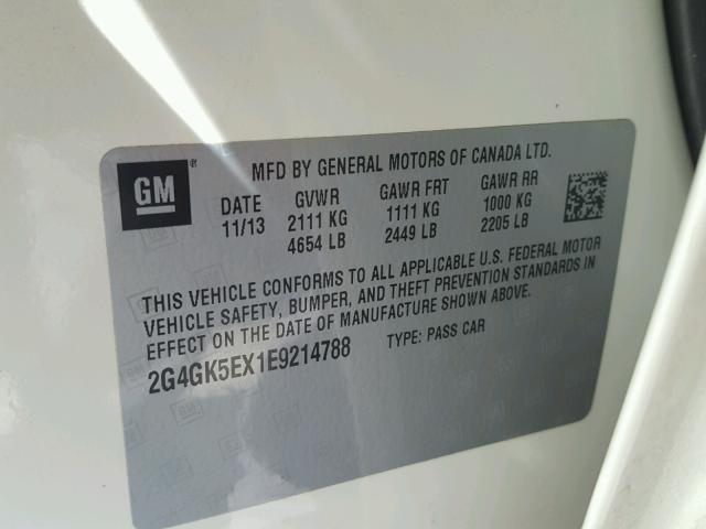 2G4GK5EX1E9214788 - 2014 BUICK REGAL 白色 照片 10