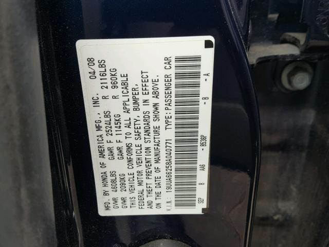 19UUA66258A040771 - 2008 ACURA TL BLUE photo 10