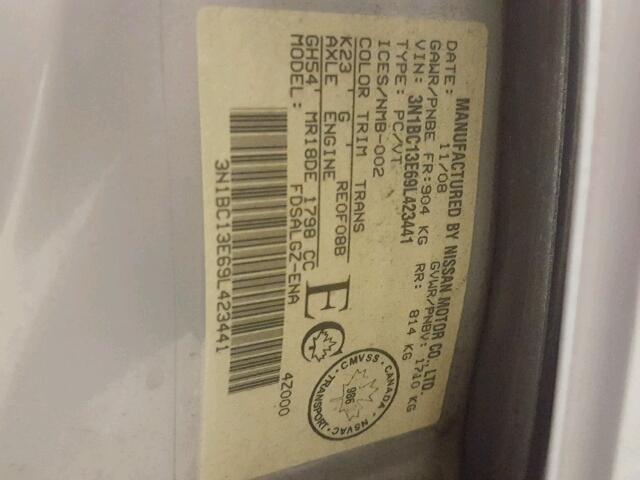 3N1BC13E69L423441 - 2009 NISSAN VERSA S SILVER photo 10