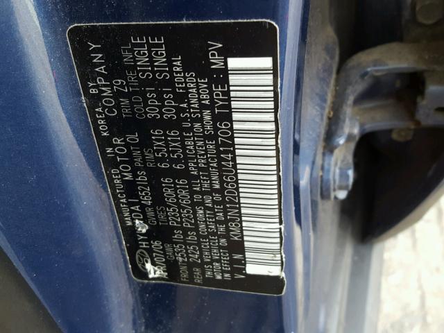 KM8JN12D66U441706 - 2006 HYUNDAI TUCSON GLS BLUE photo 10