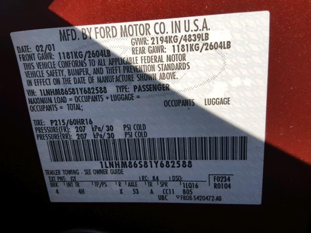 1LNHM86S81Y682588 - 2001 LINCOLN LS BURGUNDY photo 10