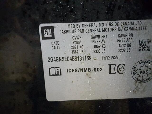 2G4GN5EC4B9181169 - 2011 BUICK REGAL CXL BLACK photo 10