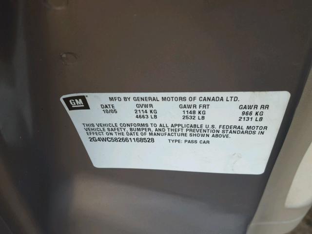 2G4WC582661168528 - 2006 BUICK LACROSSE C BEIGE photo 10