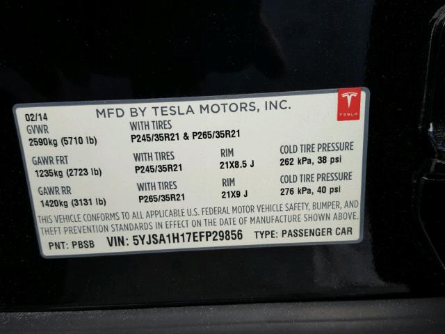 5YJSA1H17EFP29856 - 2014 TESLA MODEL S BLACK photo 10