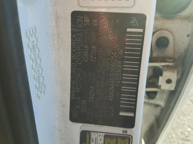 KNAGN4AD7E5066254 - 2014 KIA OPTIMA HYB WHITE photo 10