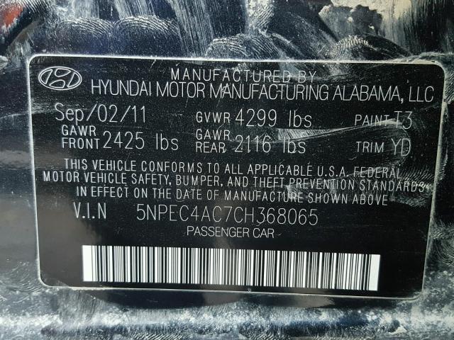 5NPEC4AC7CH368065 - 2012 HYUNDAI SONATA SE BLUE photo 10