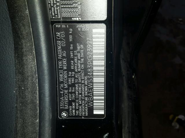 WBAEW53483PG23927 - 2003 BMW 330 XI BLACK photo 10