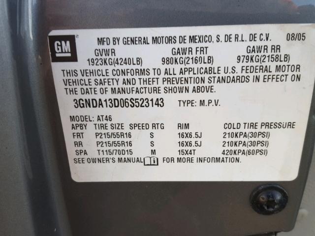 3GNDA13D06S523143 - 2006 CHEVROLET HHR LS Gris foto 10