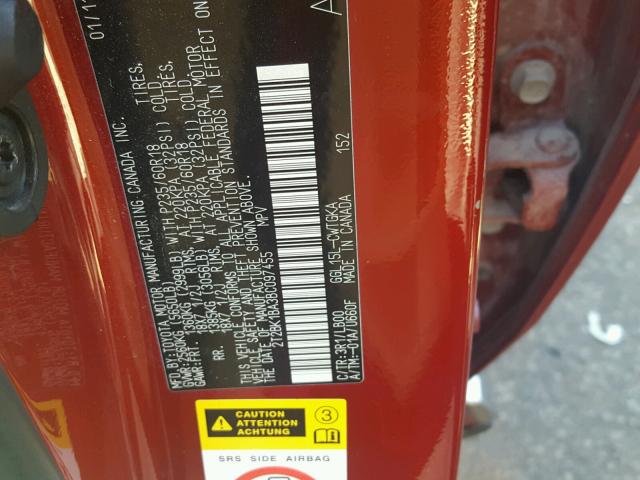 2T2BK1BA3BC097455 - 2011 LEXUS RX 350 RED photo 10