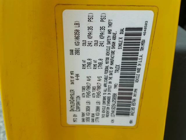 1D7HA16D54J258990 - 2004 DODGE RAM 1500 S YELLOW photo 10