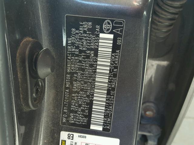 2T1BU40E39C114612 - 2009 TOYOTA COROLLA BA GRAY photo 10