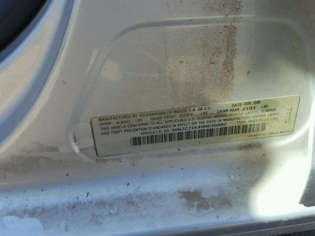 3VWJZ71K49M036882 - 2009 VOLKSWAGEN JETTA S 银色 照片 10