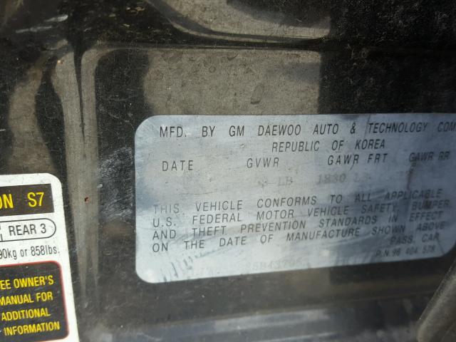 KL1TD52685B437053 - 2005 CHEVROLET AVEO BASE CHARCOAL photo 10