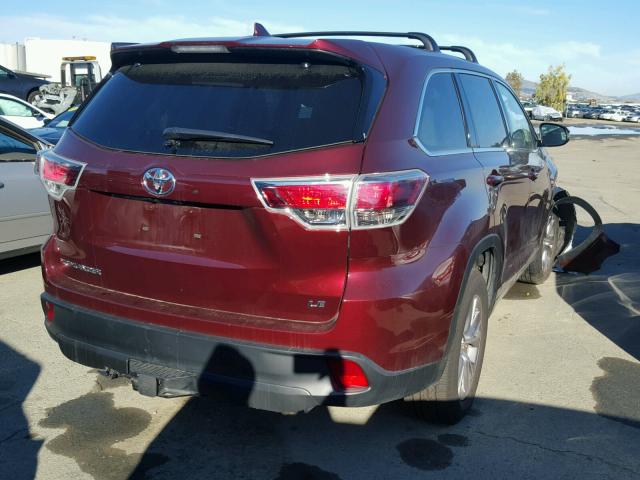 5TDZKRFH4GS185213 - 2016 TOYOTA HIGHLANDER MAROON photo 4