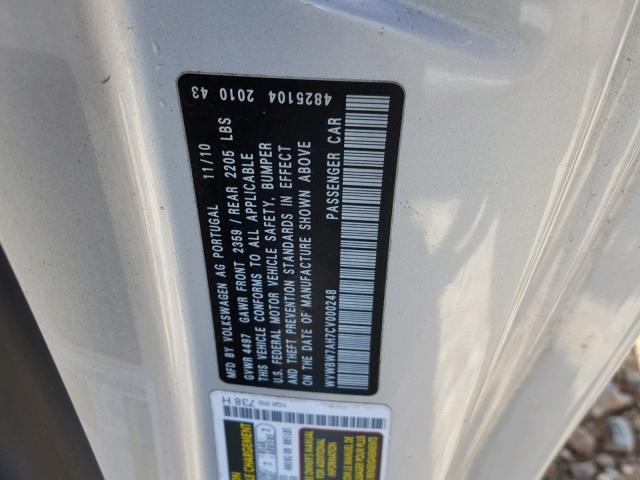 WVWBW7AH7CV000248 - 2012 VOLKSWAGEN EOS KOMFOR ვერცხლისფერი ფოტო 10