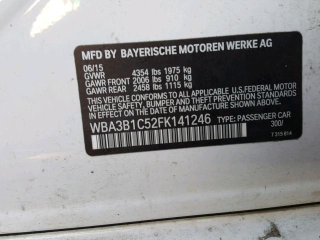 WBA3B1C52FK141246 - 2015 BMW 320 I WHITE photo 10