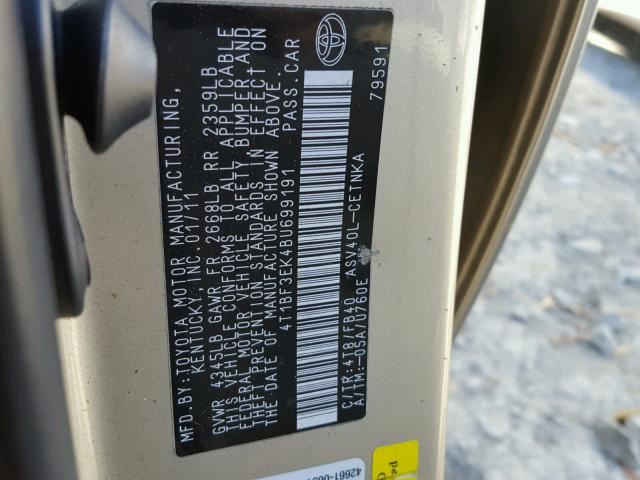 4T1BF3EK4BU699191 - 2011 TOYOTA CAMRY BASE SILVER photo 10